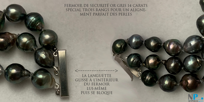 fermoir 3 rang de sécurité pour Bracelet triple rang de perles de Tahiti Baroques